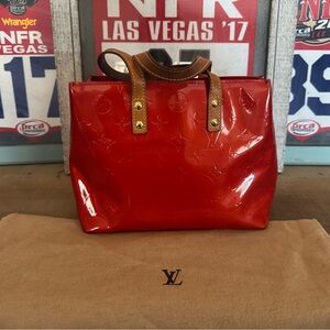 Louis Vuitton Red and Brown Patent Leather Tote